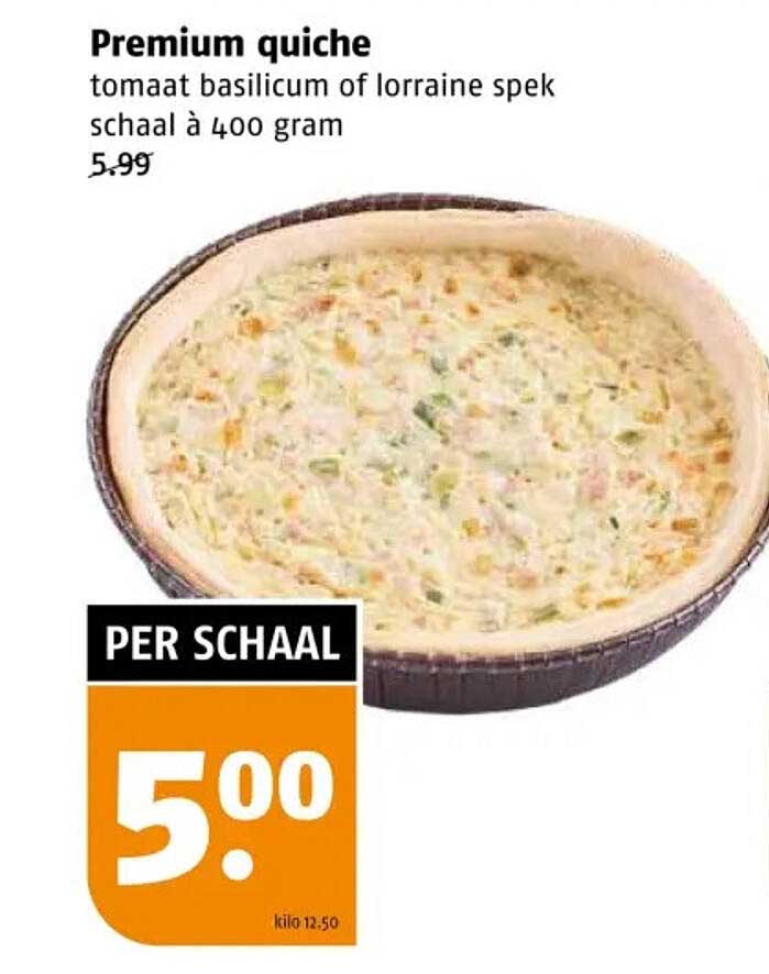 Premium quiche tomaat basilicum of lorraine spek schaal à 400 gram