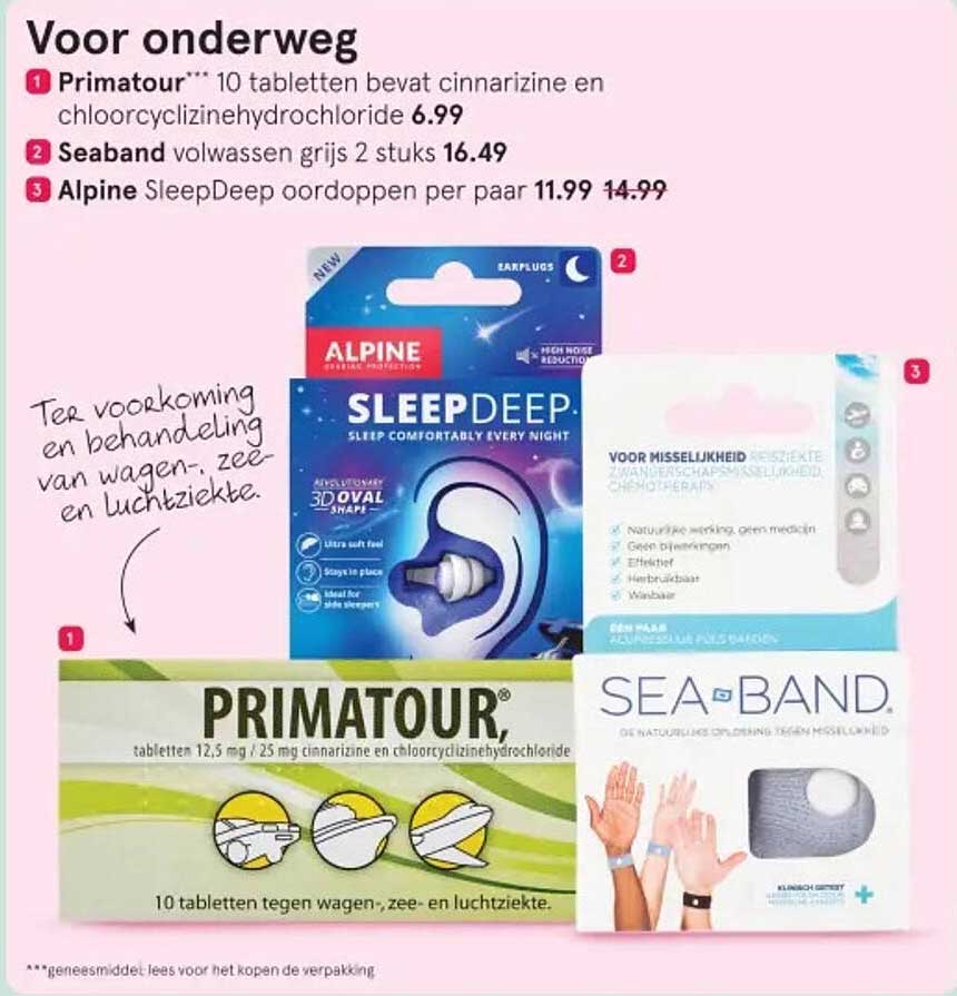 Primatour*** 10 tabletten bevat cinnarizine en chloorcyclizinehydrochloride 6.99