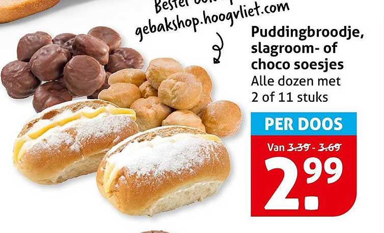 Puddingbroodje, slagroom- of choco soesjes