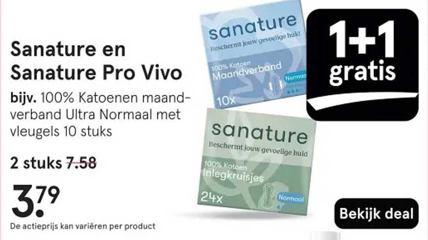 Sanature en Sanature Pro Vivo bijv. 100% Katoenen maandverband Ultra Normaal met vleugels 10 stuks