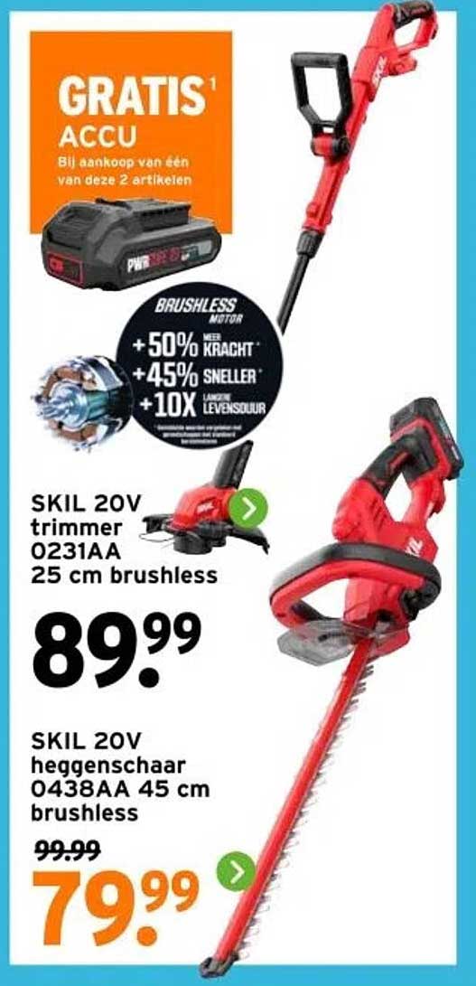 SKIL 20V trimmer 0231AA 25 cm brushless en SKIL 20V heggenschaar 0438AA 45 cm brushless