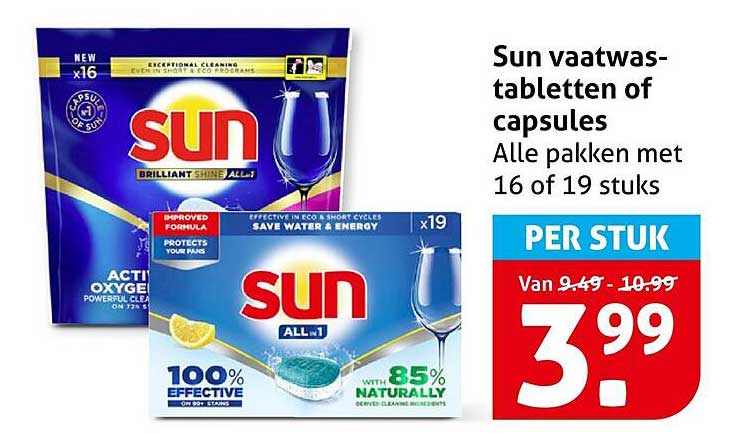Sun vaatwastabletten of capsules