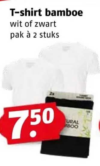 T-shirt bamboe wit of zwart pak à 2 stuks