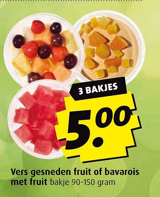Vers gesneden fruit of bavarois met fruit bakje 90-150 gram