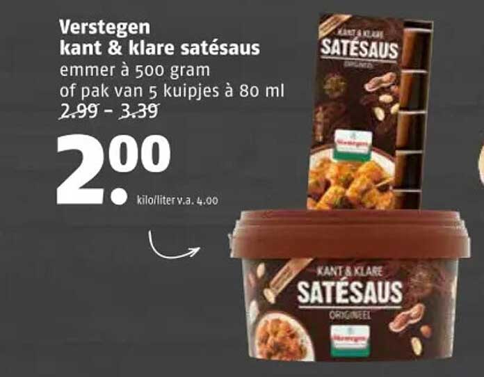 Verstegen kant & klare satésaus emmer à 500 gram of pak van 5 kuipjes à 80 ml