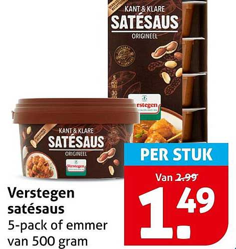Verstegen satésaus 5-pack of emmer van 500 gram