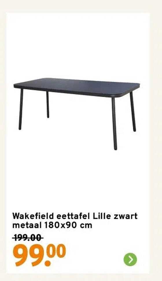 Wakefield eettafel Lille zwart metaal 180x90 cm