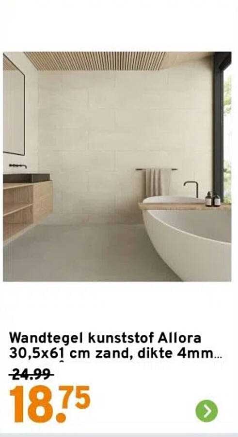 Wandtegel kunststof Allora 30,5x61 cm zand, dikte 4mm