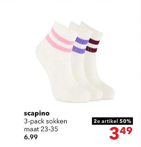 3-pack sokken maat 23-35 2e artikel 50%