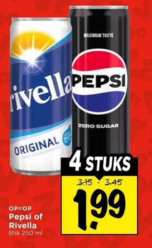 4 STUKS Pepsi of Rivella Blik 250 ml