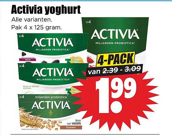 Activia yoghurt Alle varianten. Pak 4 x 125 gram. 4-PACK
