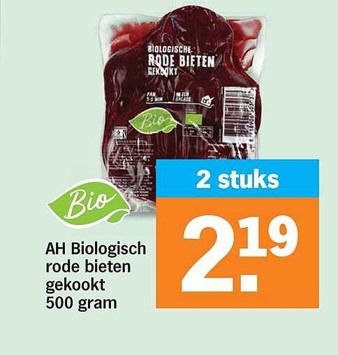 AH Biologisch rode bieten gekookt 500 gram 2 stuks