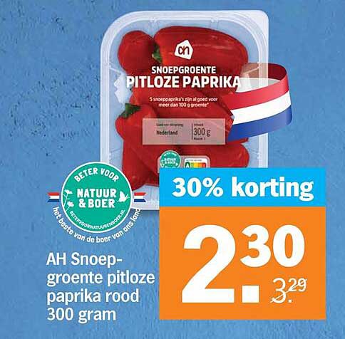 AH Snoep-groente pitloze paprika rood 300 gram 30% korting