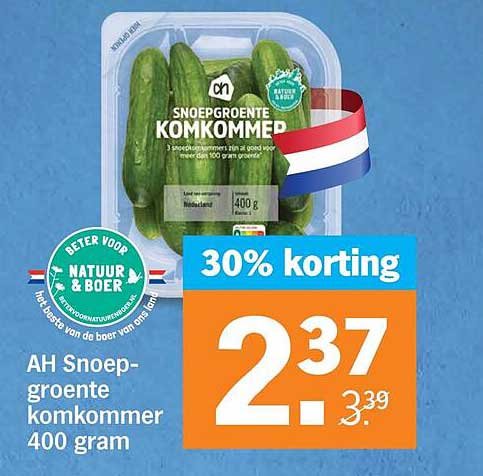 AH Snoepgroente komkommer 400 gram 30% korting