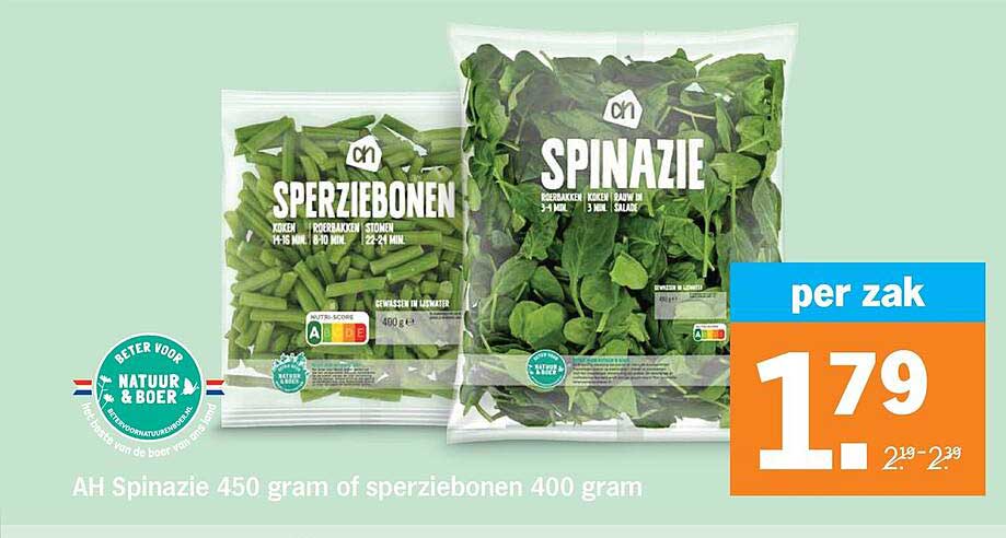 AH Spinazie 450 gram of sperziebonen 400 gram