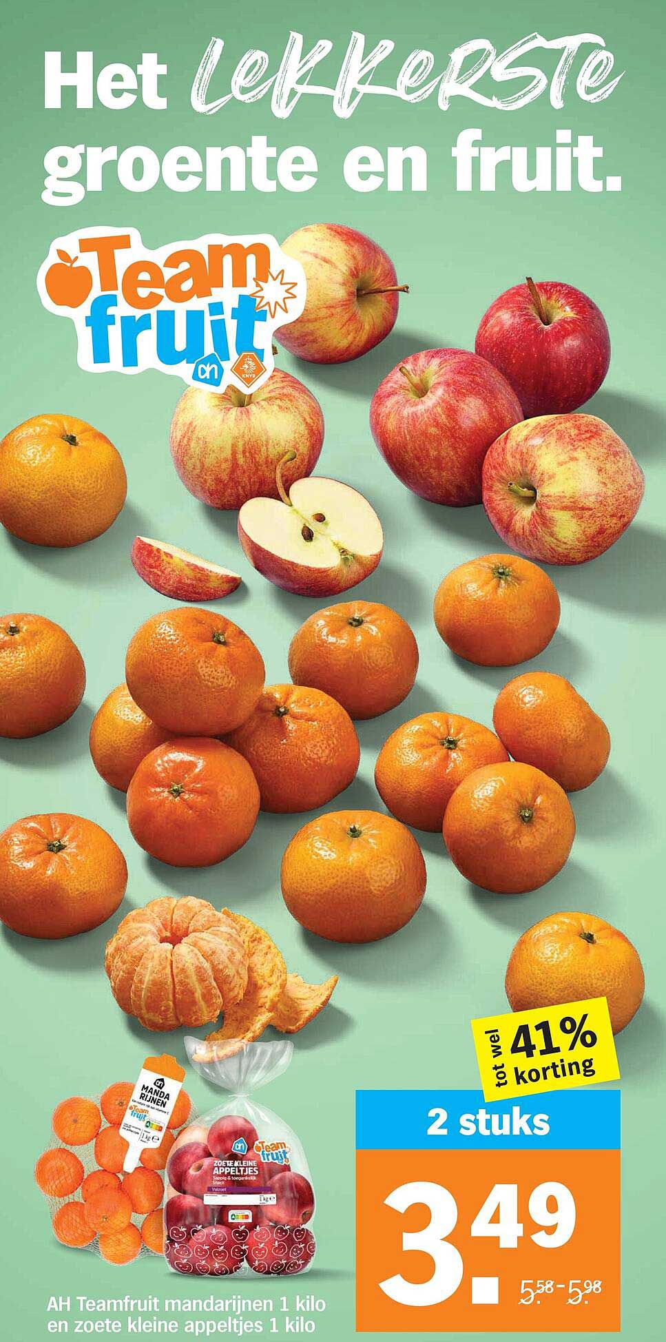 AH Teamfruit mandarijnen 1 kilo en zoete kleine appeltjes 1 kilo 2 stuks