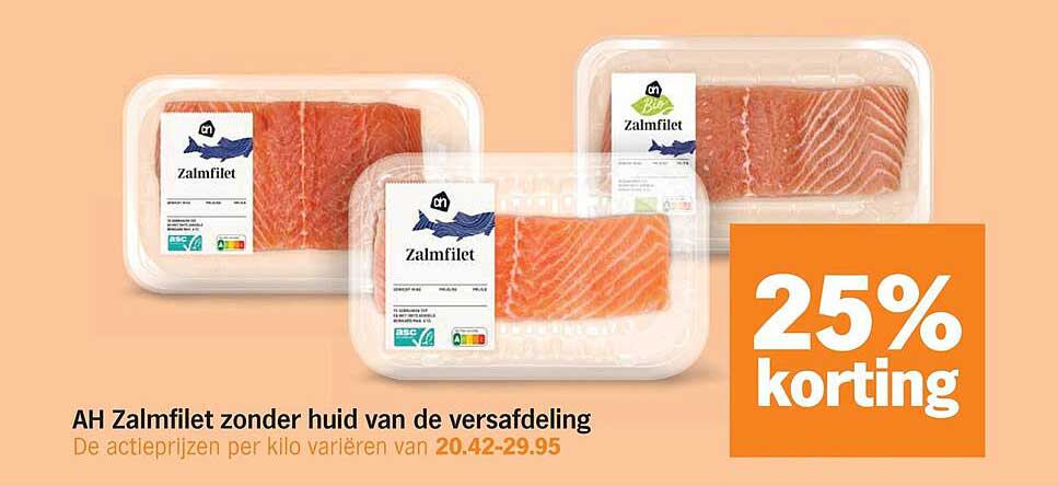 AH Zalmfilet zonder huid van de versafdeling 25% korting