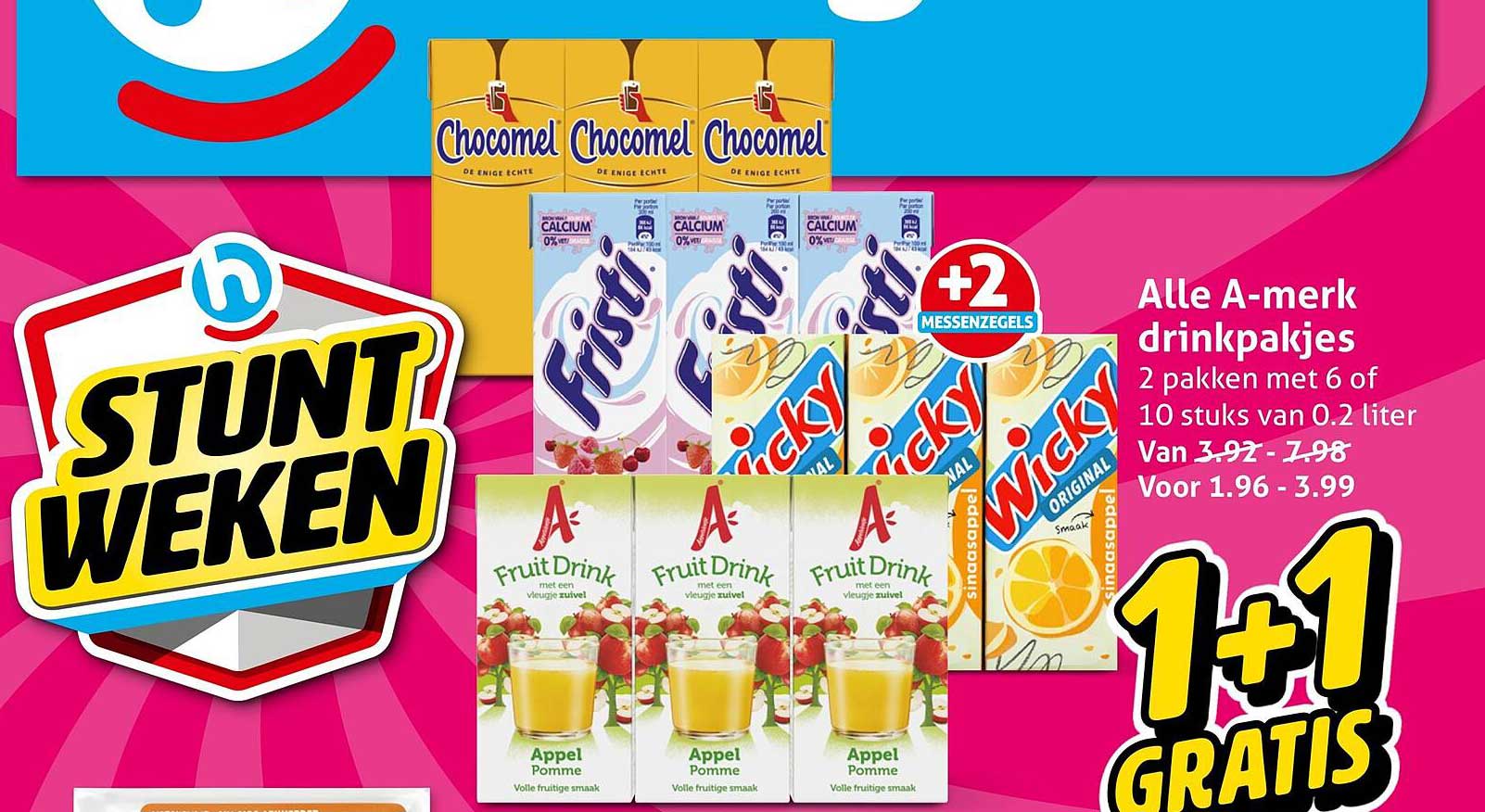 Alle A-merk drinkpakjes 1+1 gratis