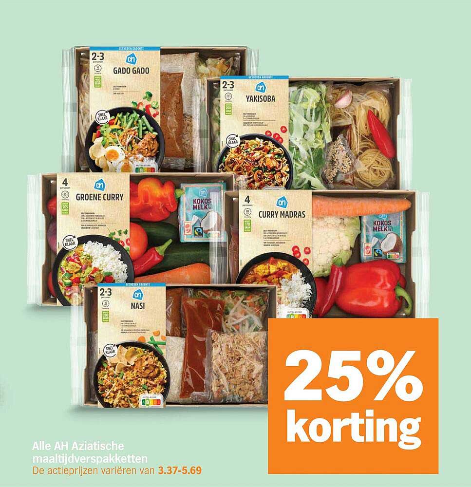 Alle AH Aziatische maaltijdverspakketten 25% korting