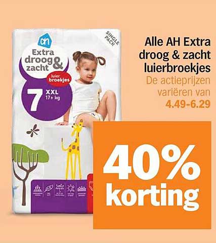 Alle AH Extra droog & zacht luiersbroekjes 40% korting