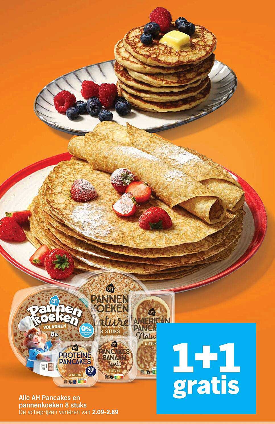 Alle AH Pancakes en pannenkoeken 8 stuks 1+1 gratis