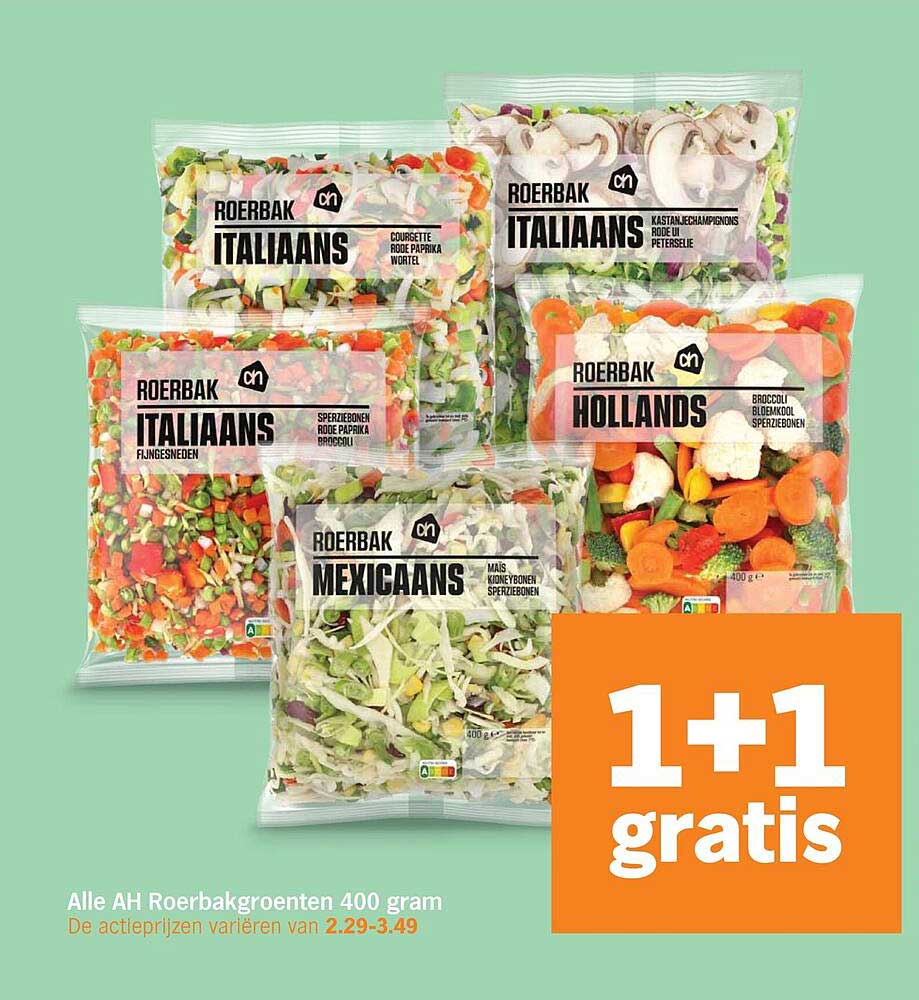 Alle AH Roerbakgroenten 400 gram 1+1 gratis