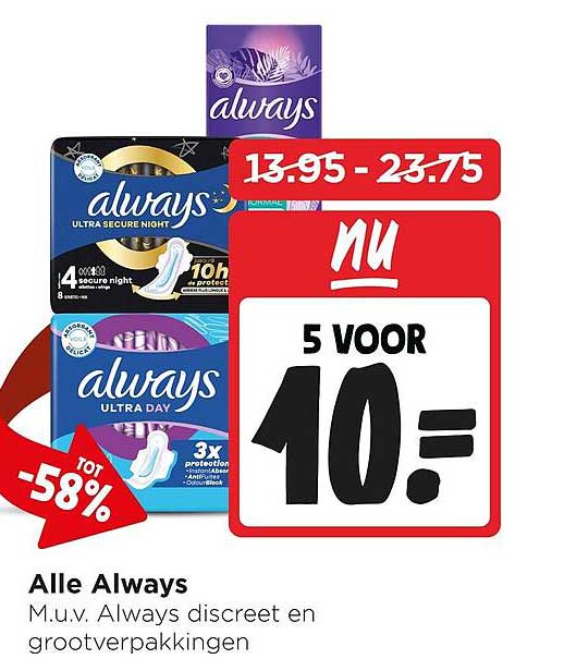 Alle Always M.u.v. Always discreet en grootverpakkingen