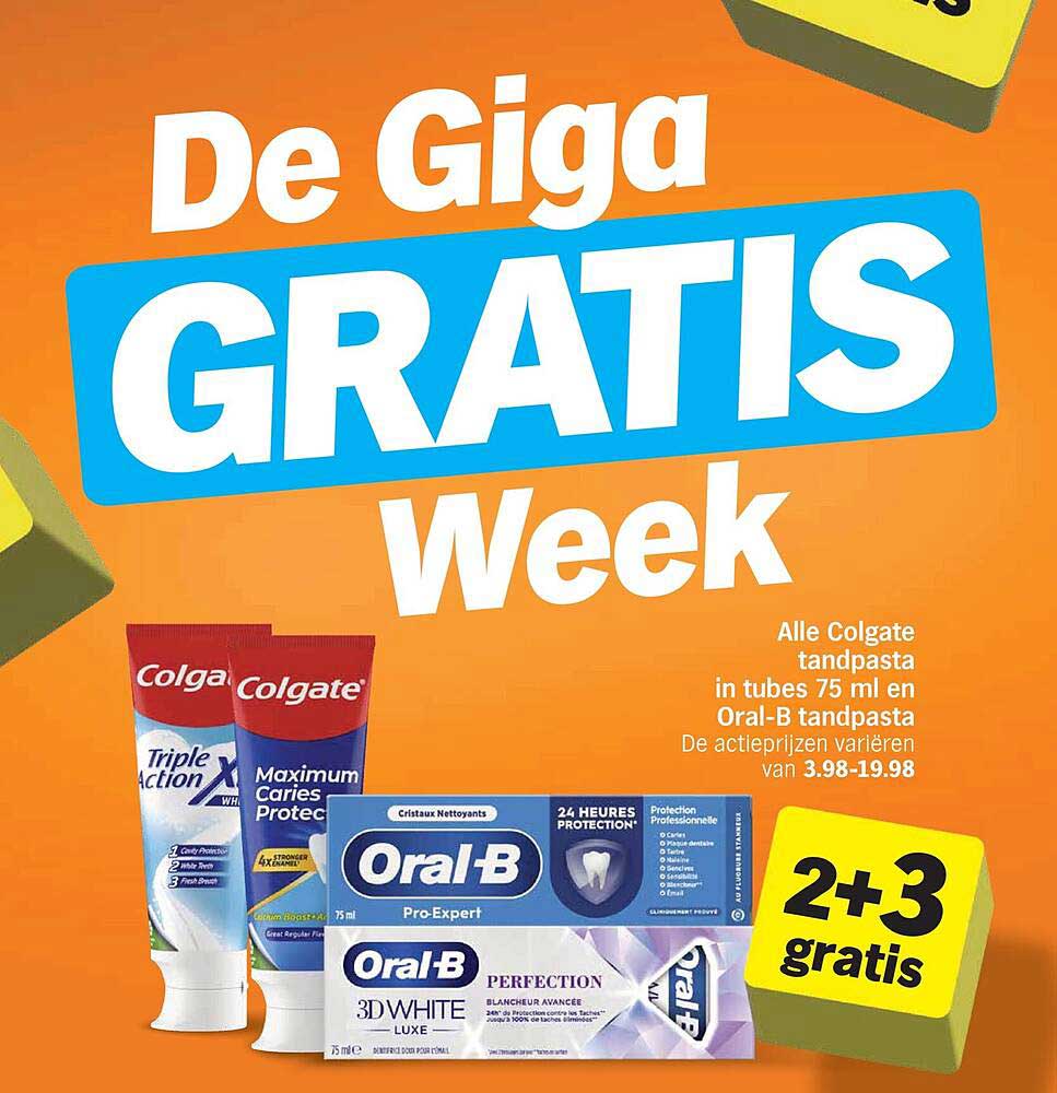 Alle Colgate tandpasta in tubes 75 ml en Oral-B tandpasta 2+3 gratis