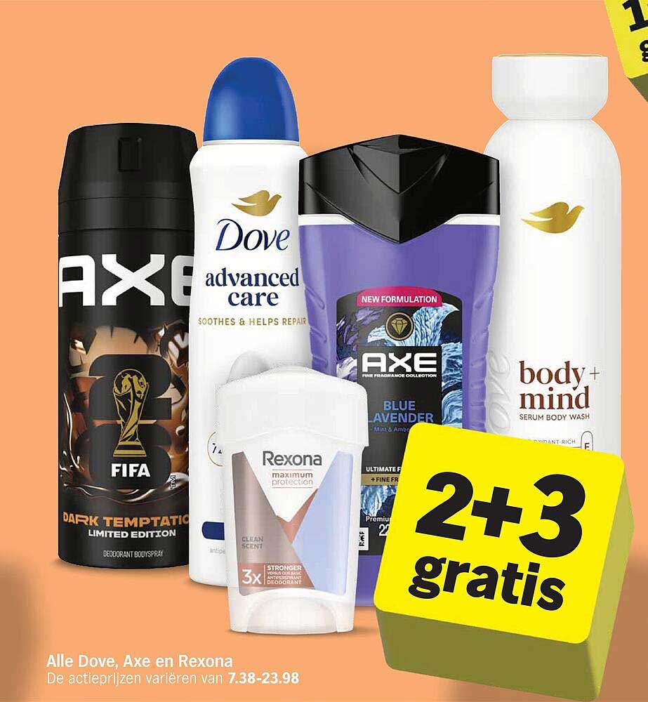 Alle Dove, Axe en Rexona 2+3 gratis