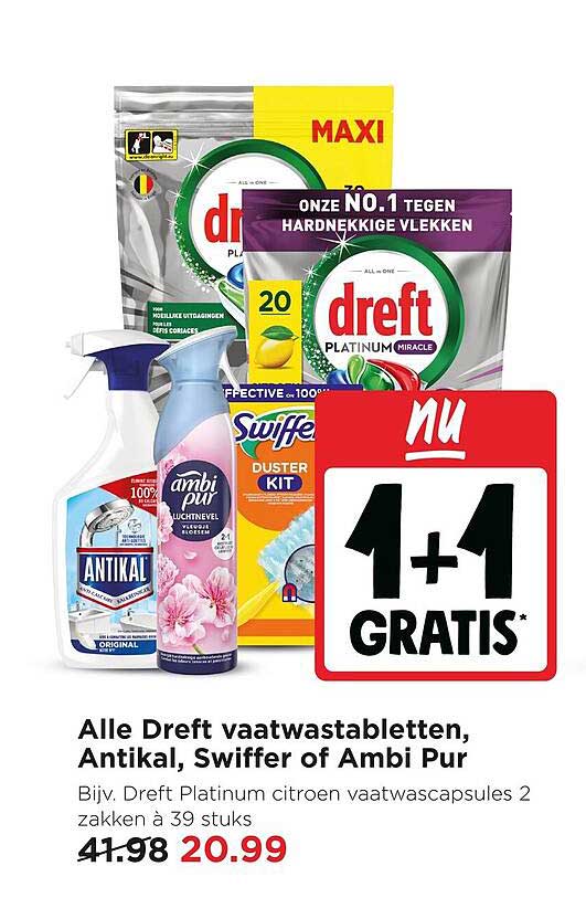 Alle Dreft vaatwastabletten, Antikal, Swiffer of Ambi Pur 1+1 GRATIS
