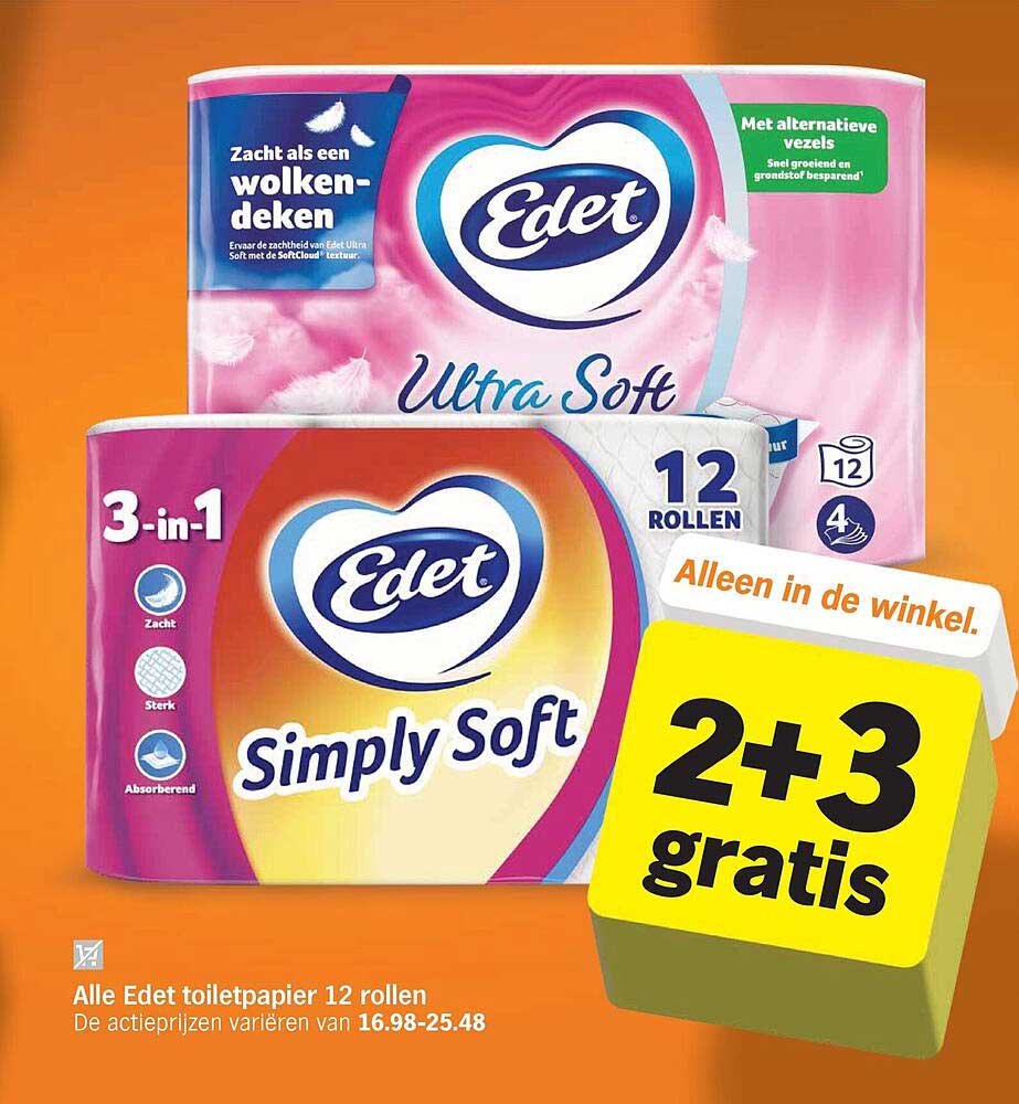 Alle Edet toiletpapier 12 rollen 2+3 gratis