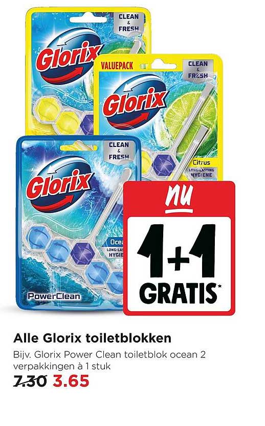 Alle Glorix toiletblokken 1+1 gratis
