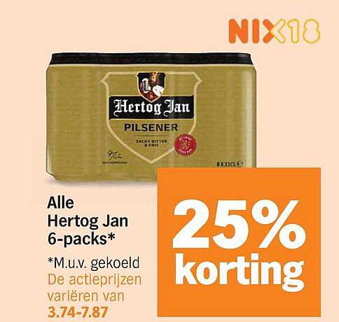 Alle Hertog Jan 6-packs* 25% korting