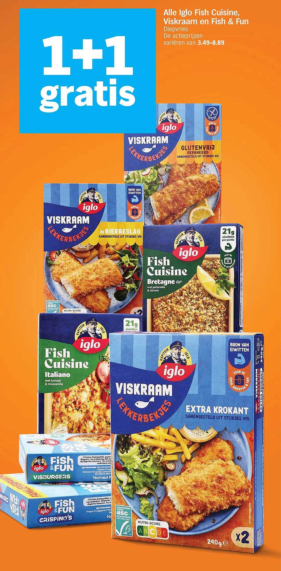Alle Iglo Fish Cuisine, Viskraam en Fish & Fun Diepvries 1+1 gratis