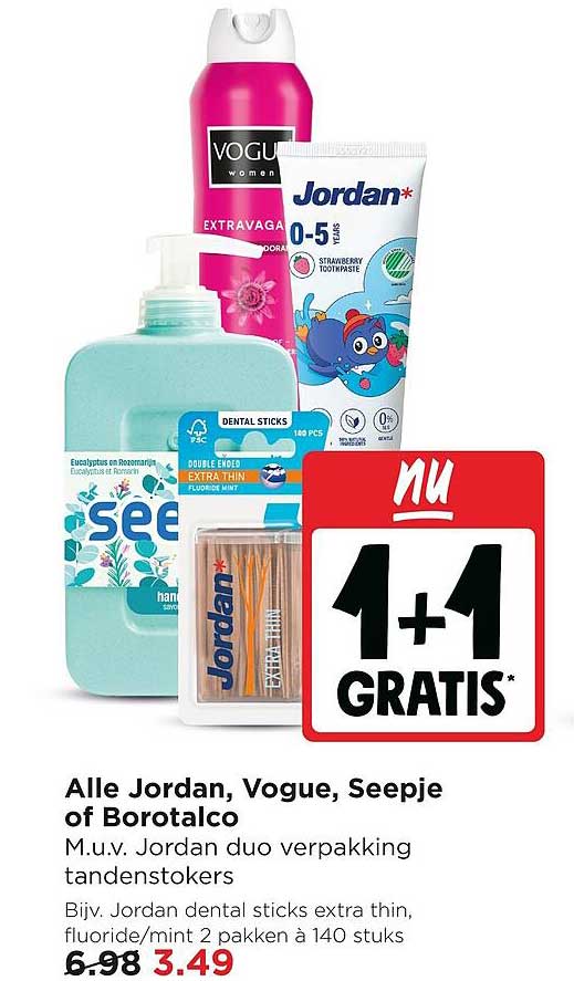 Alle Jordan, Vogue, Seepje of Botalco 1+1 GRATIS