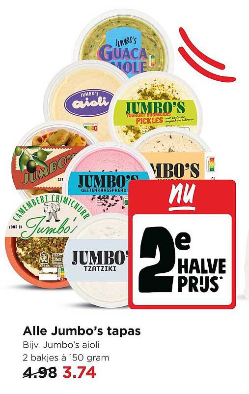 Alle Jumbo’s tapas 2e halve prijs