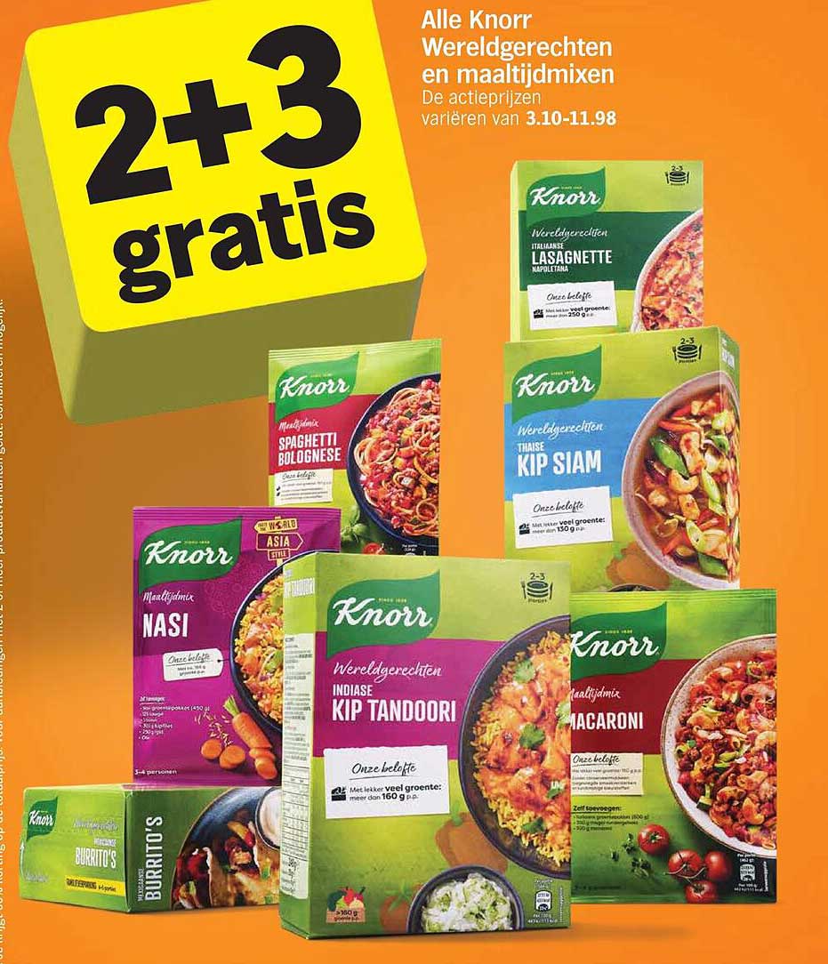 Alle Knorr Wereldgerechten en maaltijdmixen 2+3 gratis