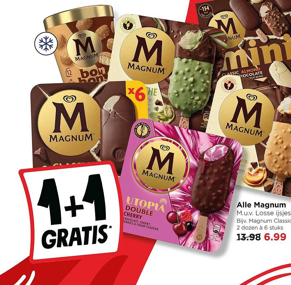 Alle Magnum M.u.v. Losse ijsjes Bijv. Magnum Classic 2 dozen à 6 stuks 1+1 gratis