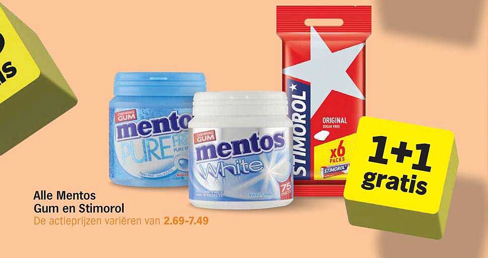 Alle Mentos Gum en Stimorol 1+1 gratis