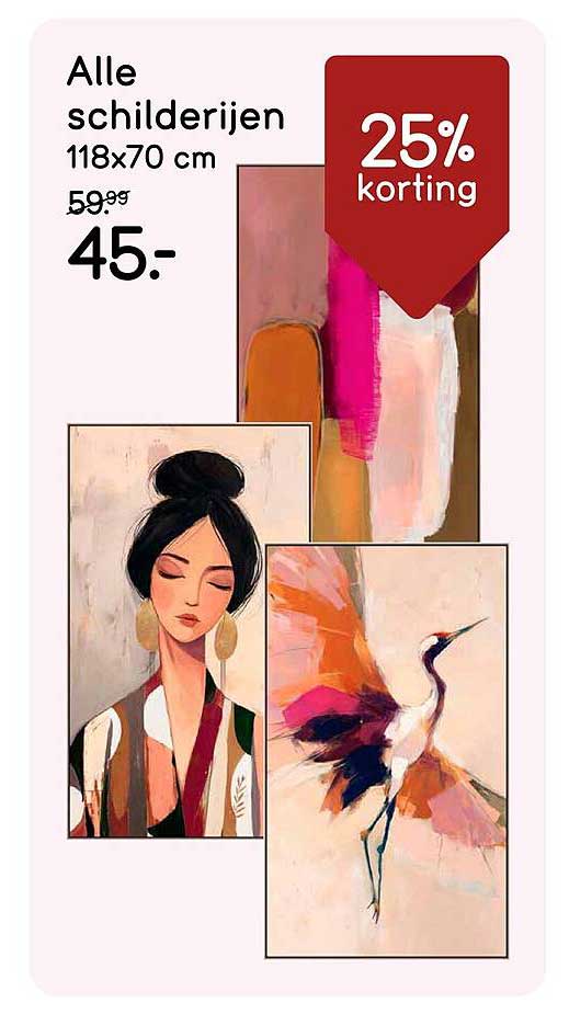 Alle schilderijen 118x70 cm 25% korting