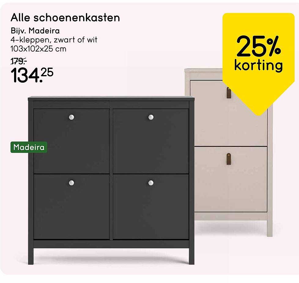 Alle schoenenkasten, Bijv. Madeira, 4-kleppen, zwart of wit, 103x102x25 cm 25% korting