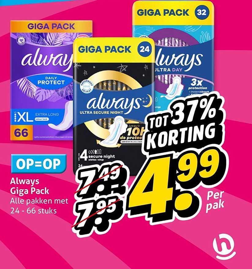 Always Giga Pack Alle pakken met 24 - 66 stuks TOT 37% KORTING