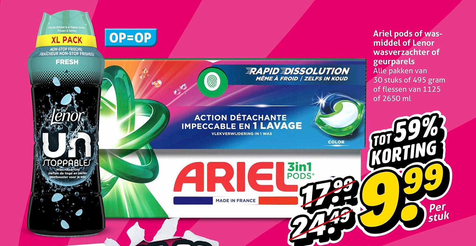 Ariel pods of wasmiddel of Lenor wasverzachter of geurparels OP=OP