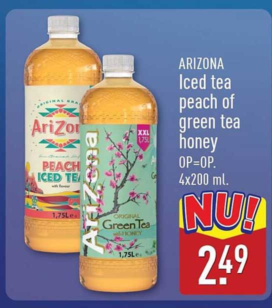 ARIZONA Iced tea peach of green tea honey OP=OP. 4x200 ml.