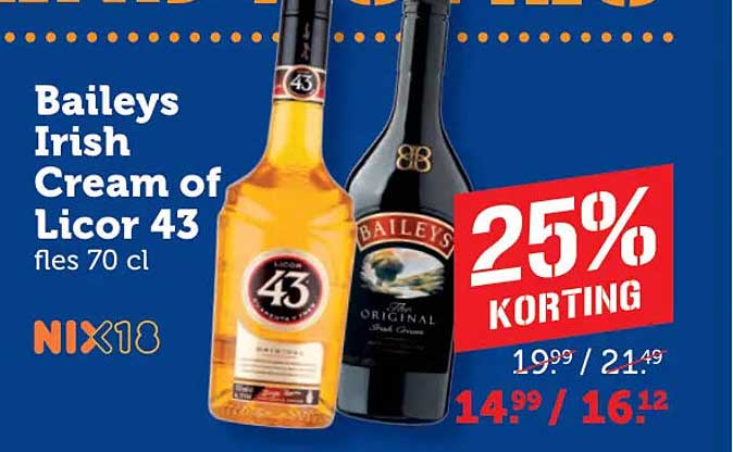 Baileys Irish Cream of Licor 43 fles 70 cl 25% KORTING