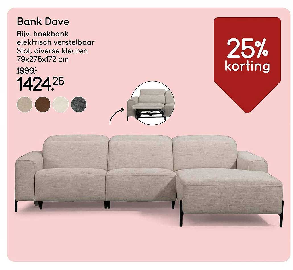 Bank Dave Bijv. hoekbank elektrisch verstelbaar 25% korting