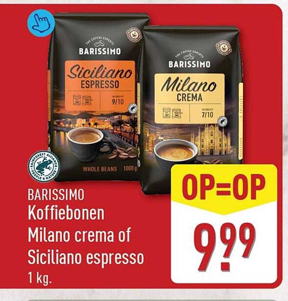 BARISSIMO Koffiebonen Milano crema of Siciliano espresso 1 kg. OP=OP