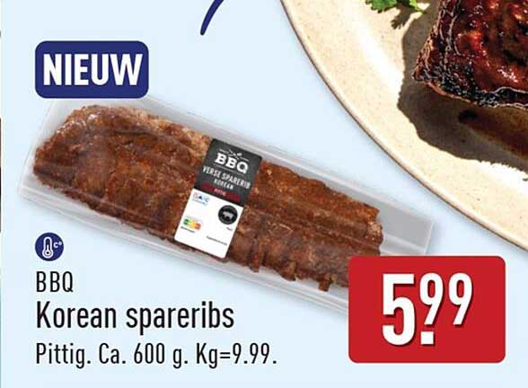 BBQ Korean spareribs Pittig. Ca. 600 g. Kg=9.99.