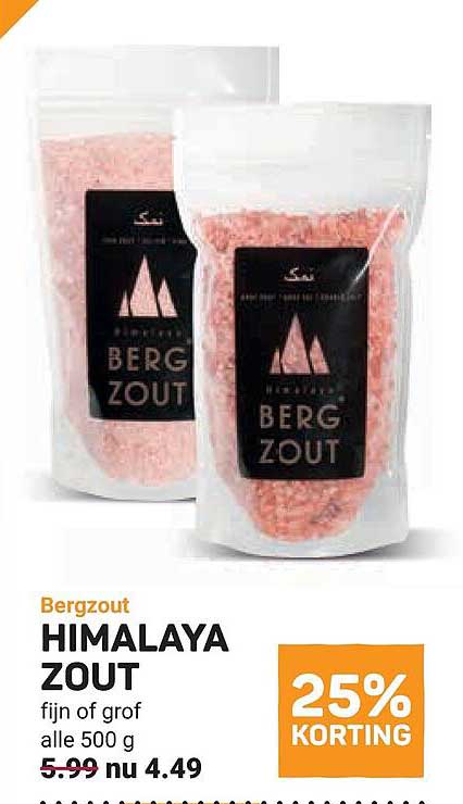 Bergzout HIMALAYA ZOUT fijn of grof alle 500 g 25% KORTING