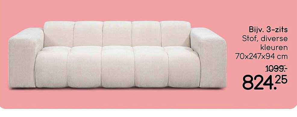 Bijv. 3-zits Stof, diverse kleuren 70x247x94 cm